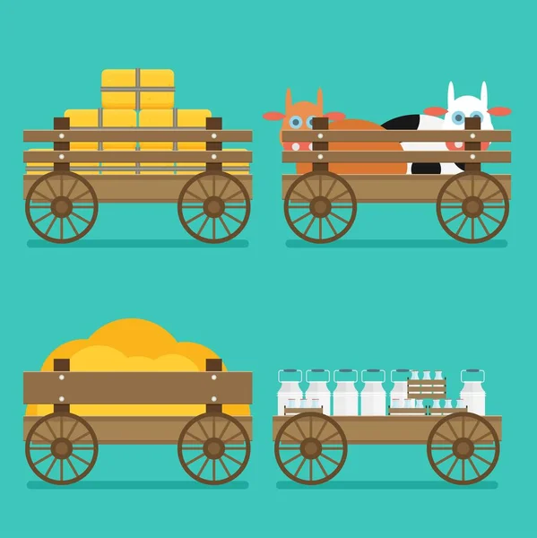 Płaskie ilustracja drewniany wózek — Wektor stockowy