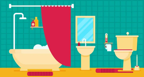 Cuarto de baño con muebles. Plano — Vector de stock