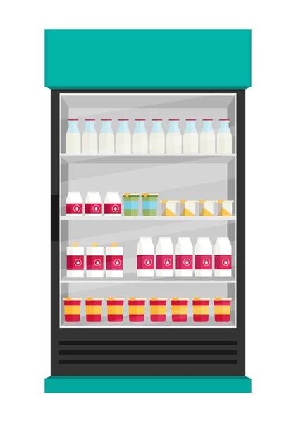 Lait au réfrigérateur dessin animé plat illustration — Image vectorielle
