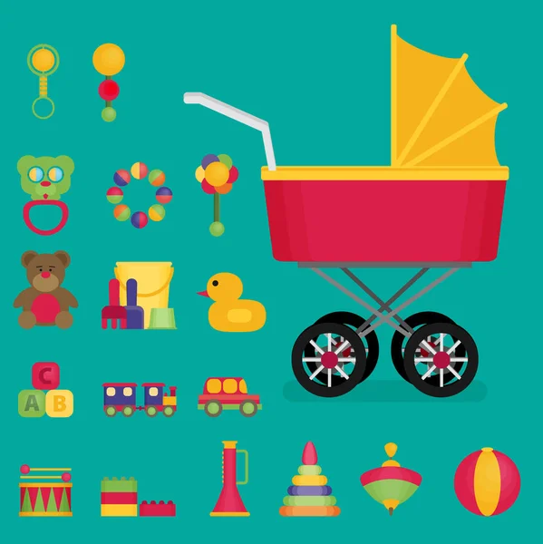 Baby speelgoed platte pictogrammenset — Stockvector