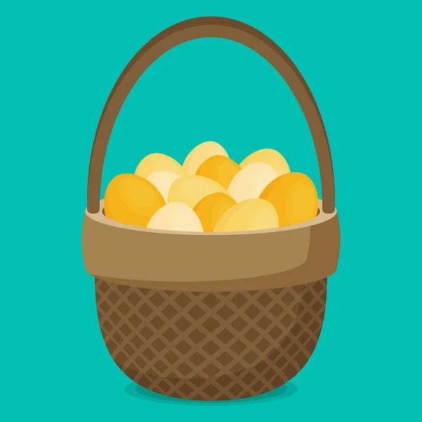 Huevos en canasta de mimbre — Vector de stock