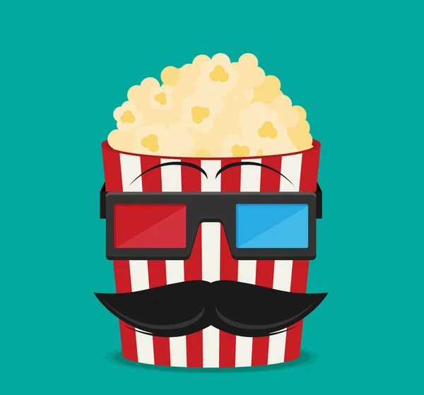 Gafas 3D y palomitas grandes — Vector de stock