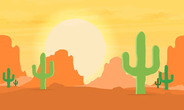 在日落时的西方沙漠景观 — 图库矢量图片