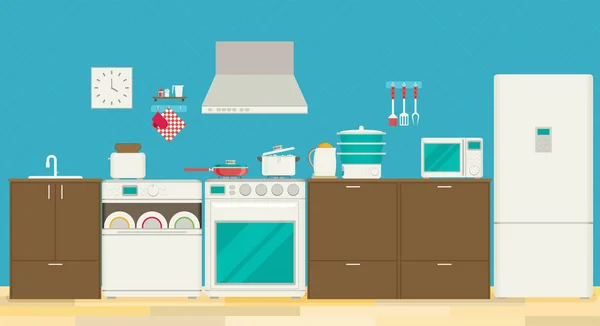 Інтер'єр кухні, сковороди — стоковий вектор