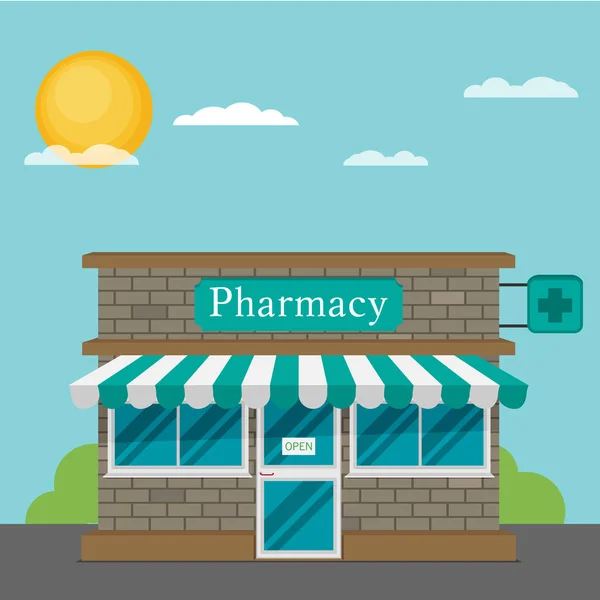 Fachada de farmacia plana — Vector de stock