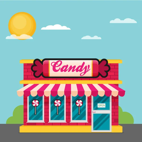 Fachada de tienda de dulces plana — Vector de stock