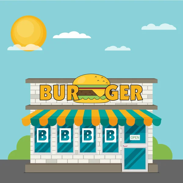 Burger üzlet homlokzat — Stock Vector