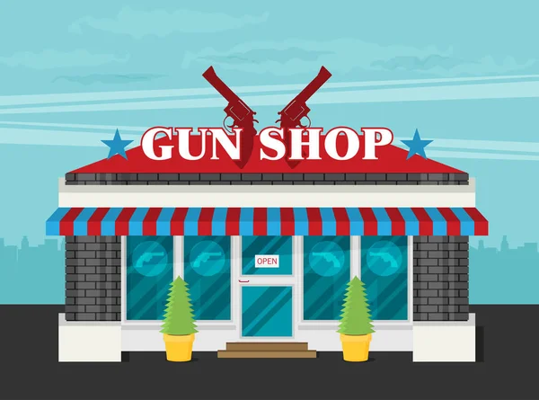 Façade du magasin d'armes à feu plat — Image vectorielle