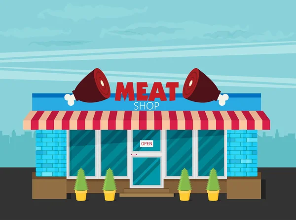 Gevel van vlees shop plat — Stockvector