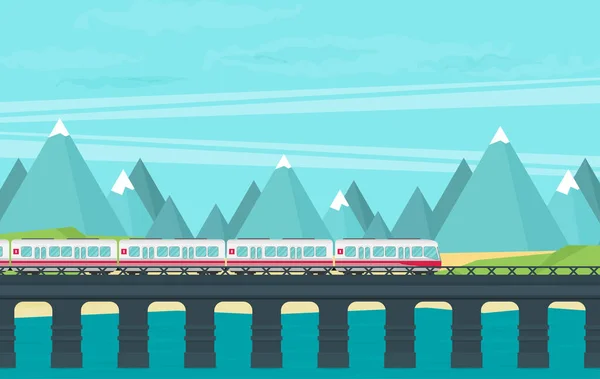 Tren en ferrocarril. concepto de viaje — Vector de stock