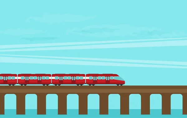 Tren en ferrocarril. concepto de viaje — Vector de stock