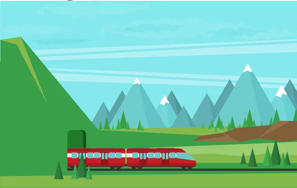 Tren en ferrocarril. concepto de viaje — Vector de stock