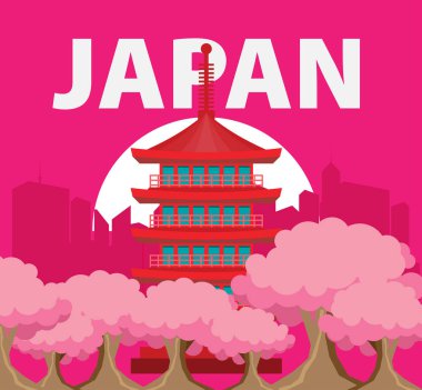 Japonya illüstrasyon vektörünün düz tasarım manzarası