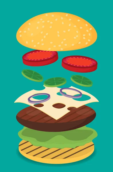 Hamburger plat ontwerp — Stockvector