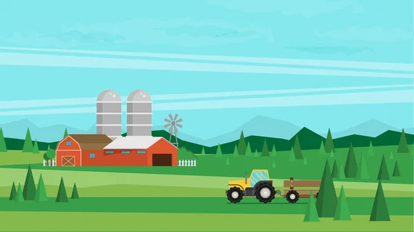 Farm, rural landscape background. — Stock Vector