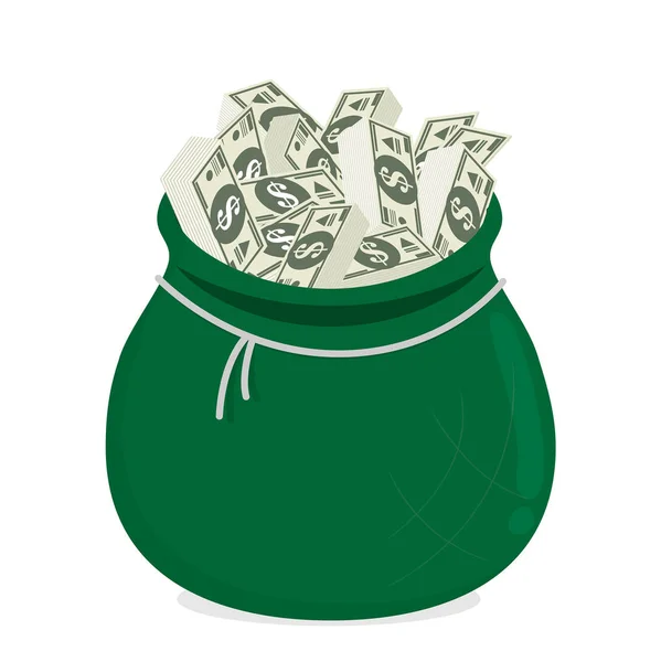 Moneybag met rekeningen plat — Stockvector