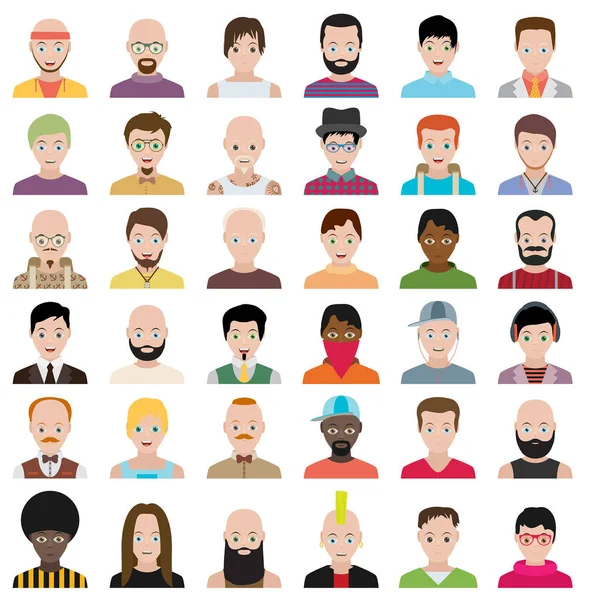 Set of people icons in flat style with faces — Stock Vector