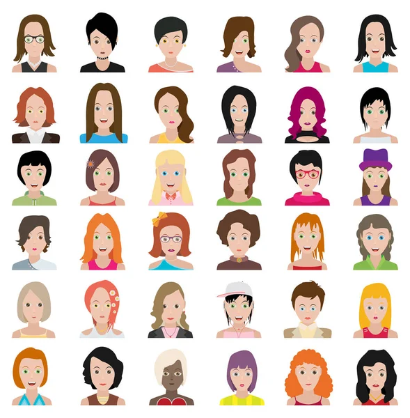 Conjunto de iconos de personas en estilo plano con caras — Archivo Imágenes Vectoriales