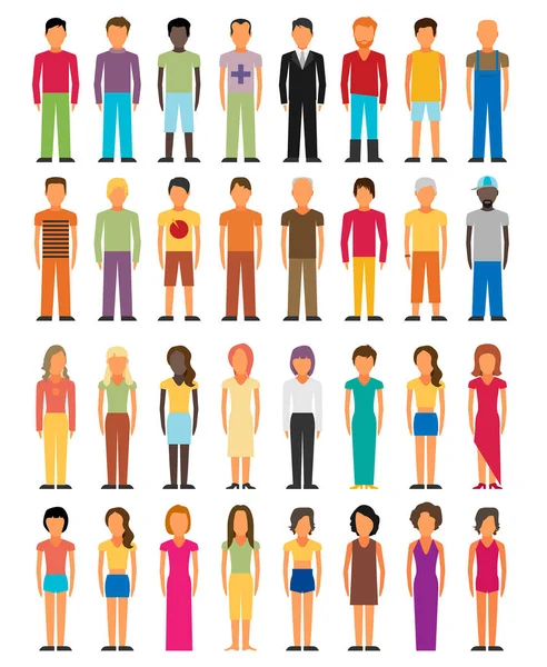 Set of people icons in flat style with faces — Stock Vector