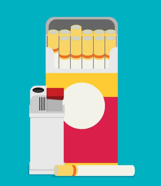 Conjunto de cigarros e isqueiros . — Vetor de Stock