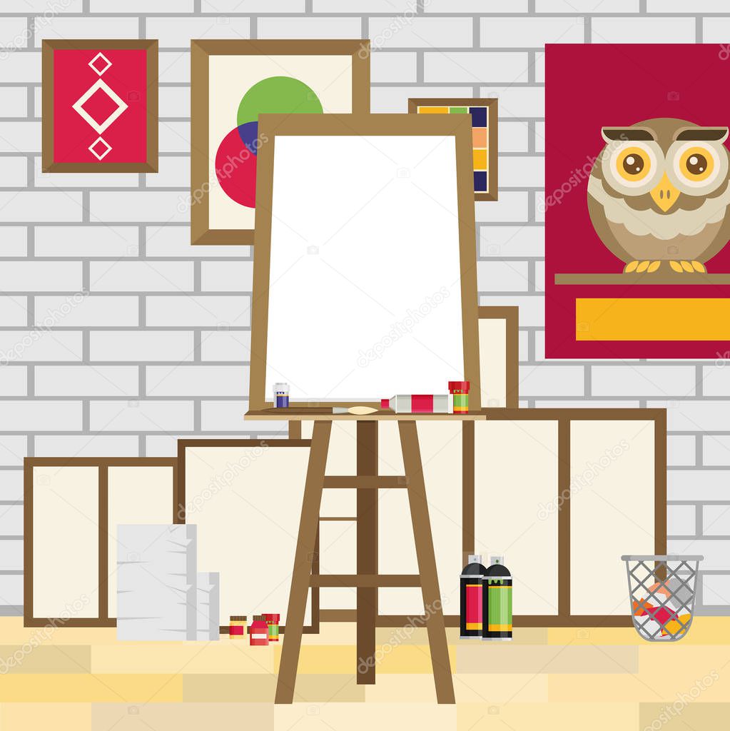 Easel flat vector  in studio interior