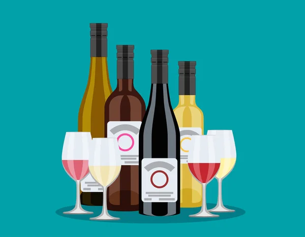 Conjunto de botellas de vino — Vector de stock