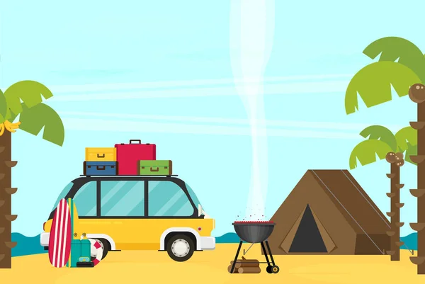Été Randonnée et camping — Image vectorielle