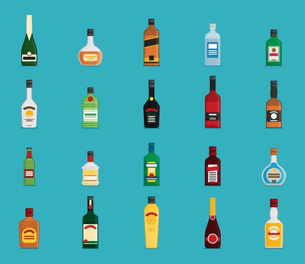 Frascos Vectores Planos Con Alcohol — Vector de stock