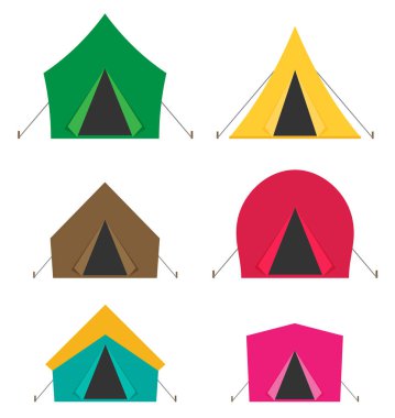 Beyaz arka plan üzerinde izole kamp çadır vektör simgeler