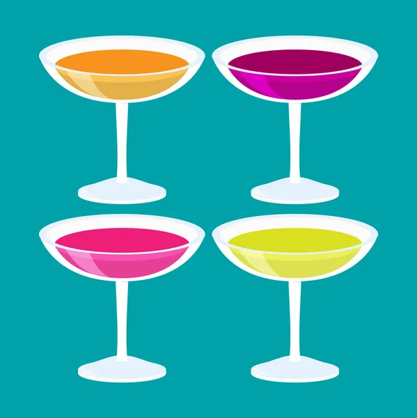 Cocktails Coloridos Sobre Fundo Azul Ilustração Vetorial — Vetor de Stock