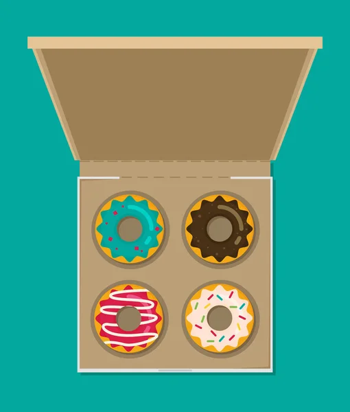 Donut Vector Set Box Modern Flat Style — Stock Vector