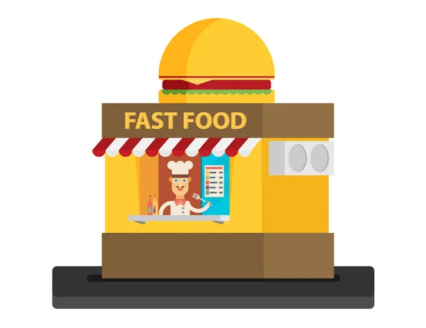 Fast Food Café Ilustração Vetor Plano — Vetor de Stock