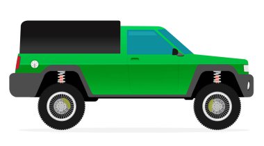 Beyaz arka plan üzerinde düz off-road arabalar