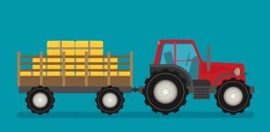 İzole mavi arka plan düz vektör traktör.