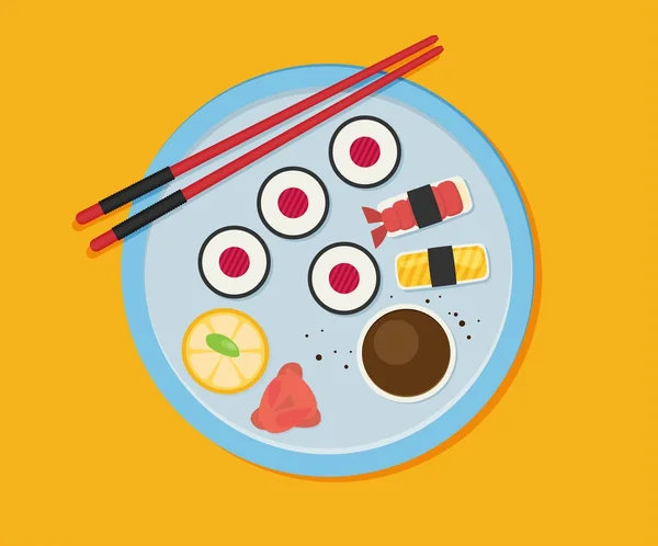 Makan Sushi Desain Rata Vektor - Stok Vektor