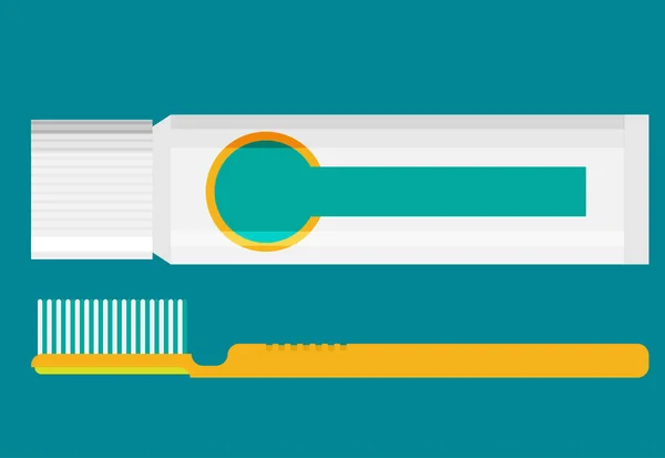 Zahnbürste Und Zahnpasta Isoliert Auf Flachem Hintergrundvektorbild — Stockvektor