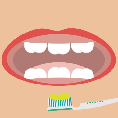 Düz vektör Brushing diş ve diş macunu ile Toothrush