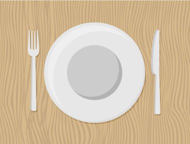 Çatal bıçak takımı ile plaka. Akşam yemeği düz vektör arka plan.