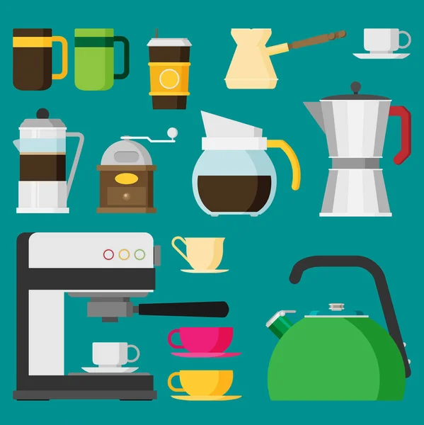 咖啡图标 基于颜色背景的平面设计矢量集 — 图库矢量图片