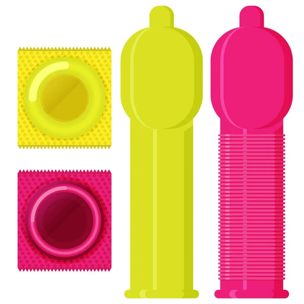 Pacchetto Plastica Preservativo Stile Vettoriale Piatto — Vettoriale Stock