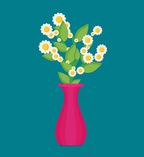 Platte Bloemen Vaas Vectorillustratie — Stockvector