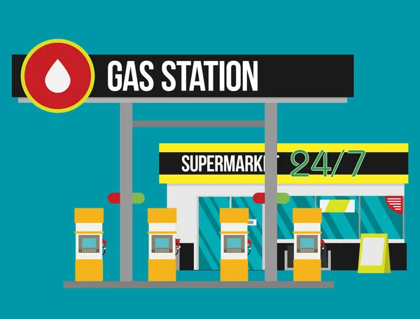 Posto Gasolina Ilustração Vetorial Plana —  Vetores de Stock