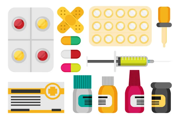 Medicine Drugs Icons Set Long Shadows Flat Style Vector Illustration — Stock Vector