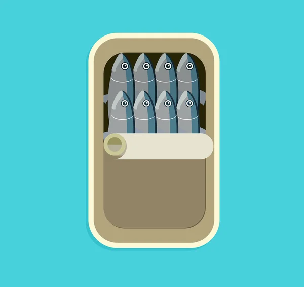 Illustrazione Vettoriale Sardine Scatola Stile Piatto — Vettoriale Stock