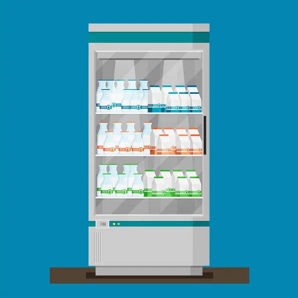 Supermarkt Flacher Vektor Kühlschrank Mit Milchprodukten — Stockvektor