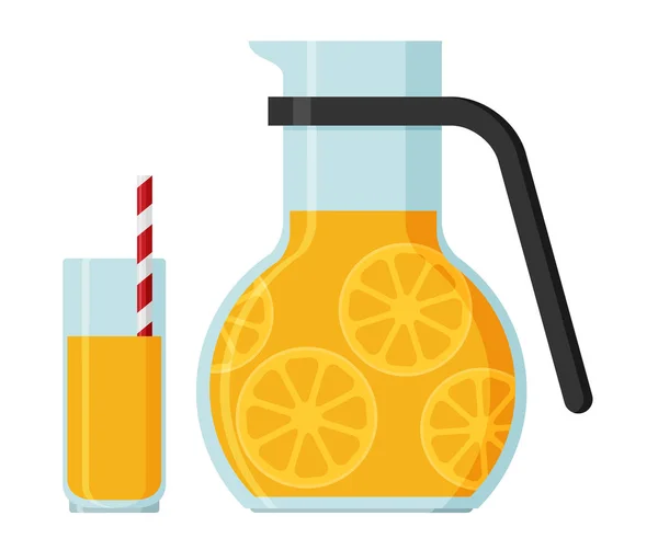 Kannan Och Ett Glas Juice Vektor Platt Illustration — Stock vektor