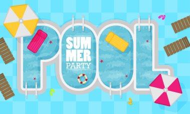 Yaz havuz partisi poster, vektör çizim