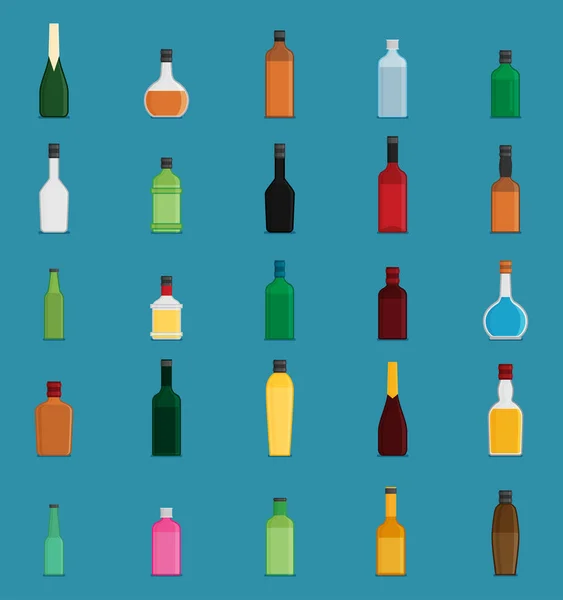 Alcohol flessen icons set — Stockvector