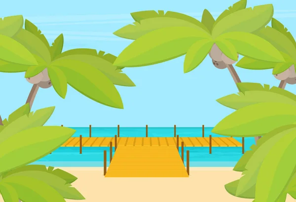 Paysage Océanique Tropical Avec Illustration Vectorielle Quai Bois — Image vectorielle