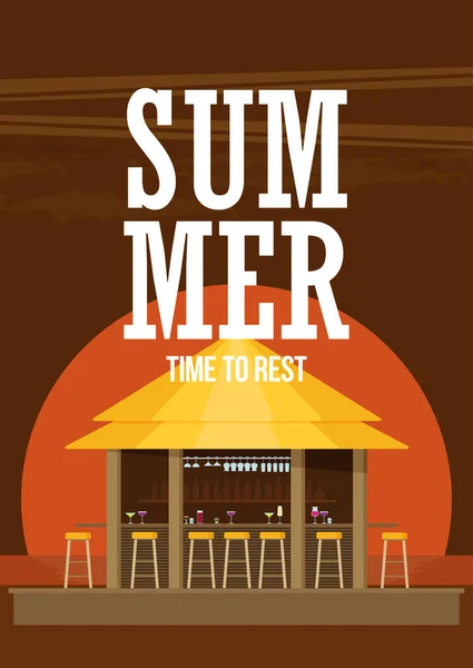 Beach Bar Illustration Med Text Sommar Tid Att Vila Vektorillustration — Stock vektor
